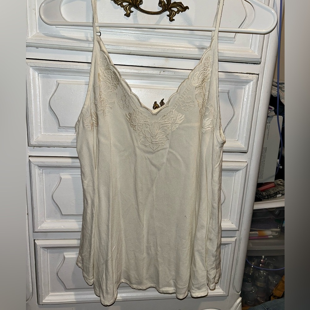 Cream Embroidered Tank